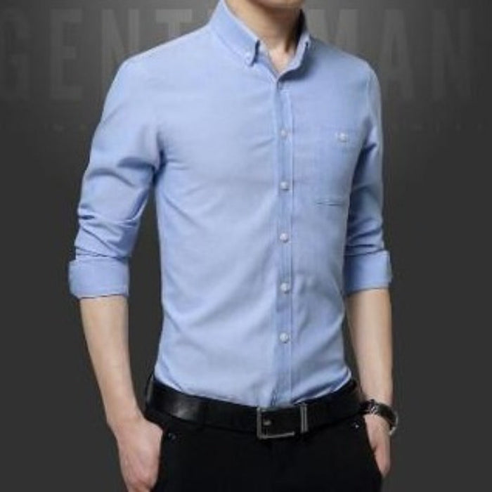 Classic Men's Shirt with Button Front: navy blue, white button-up shirts, minimal style