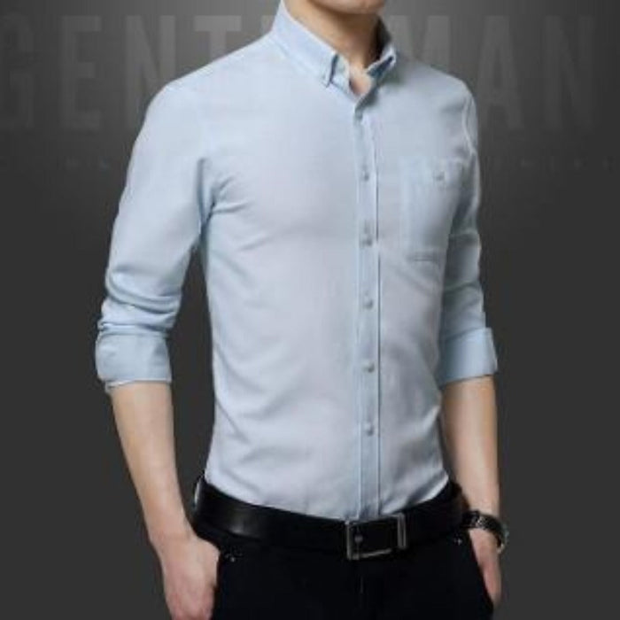 Classic Men's Shirt with Button Front: navy blue, white button-up shirts, minimal style