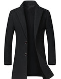 Classic Mid Length Double Button Men's Coat: black long coat, minimal style