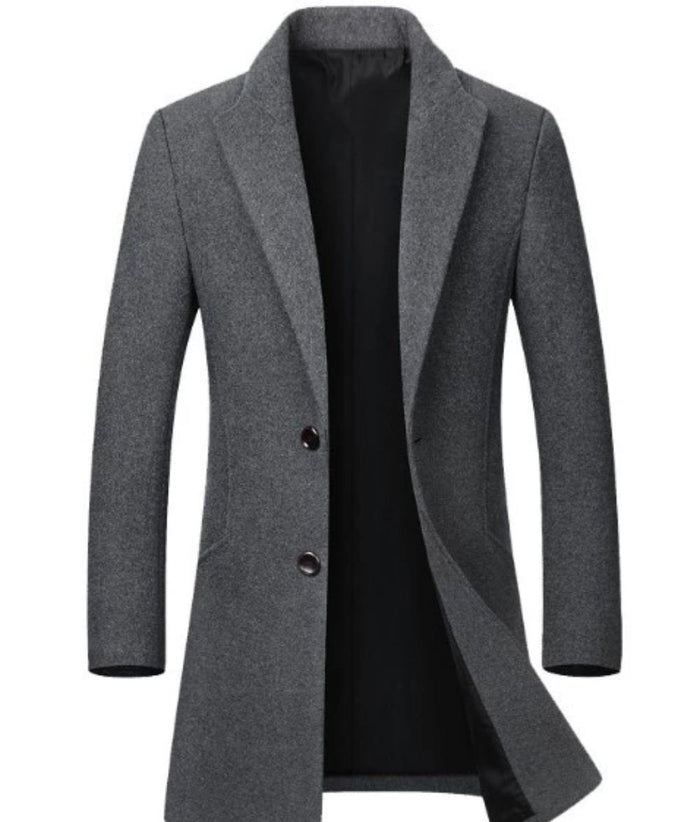 Classic Mid Length Double Button Men's Coat: black long coat, minimal style