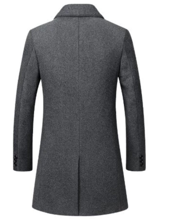 Classic Mid Length Double Button Men's Coat: black long coat, minimal style