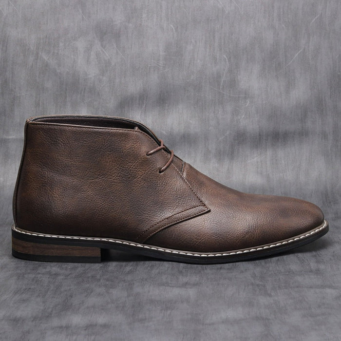 Classic Vegan Leather Ankle Boots for Men: dark brown, black ankle boot, minimal casual dress boot style
