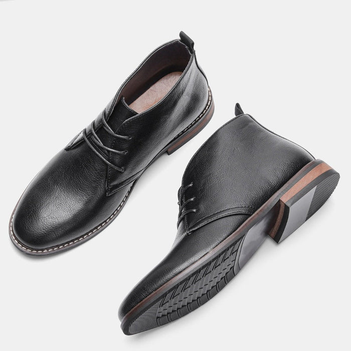Classic Vegan Leather Ankle Boots for Men: dark brown, black ankle boot, minimal casual dress boot style