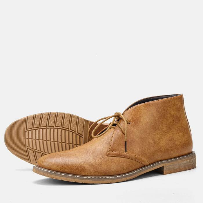 Classic Vegan Leather Ankle Boots for Men: dark brown, black ankle boot, minimal casual dress boot style