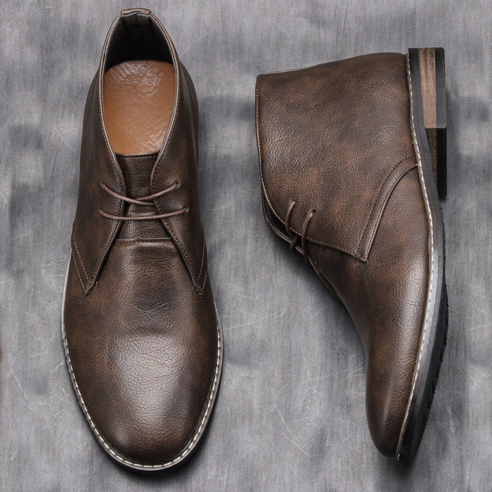 Classic Vegan Leather Ankle Boots for Men: dark brown, black ankle boot, minimal casual dress boot style