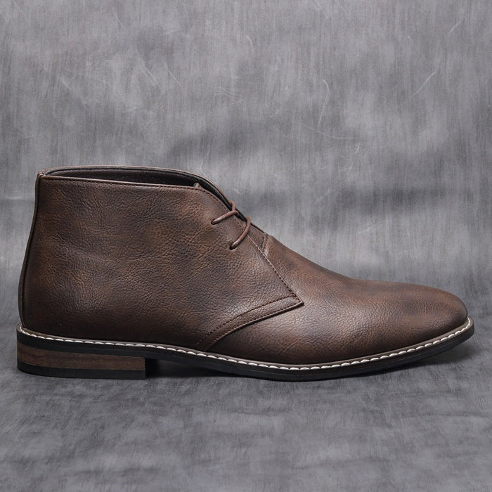 Classic Vegan Leather Ankle Boots for Men: dark brown, black ankle boot, minimal casual dress boot style