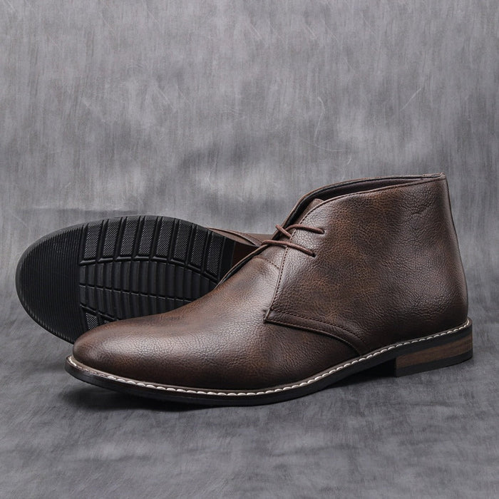 Classic Vegan Leather Ankle Boots for Men: dark brown, black ankle boot, minimal casual dress boot style