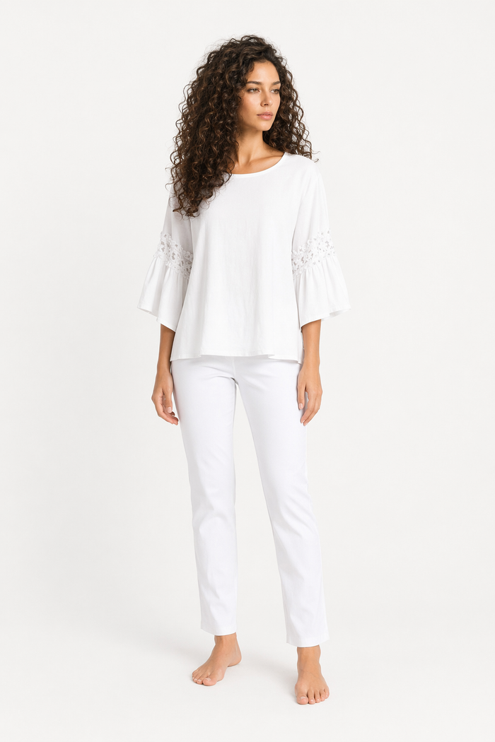 Classic White Top with Elegant Ruffle Sleeves for Women Default