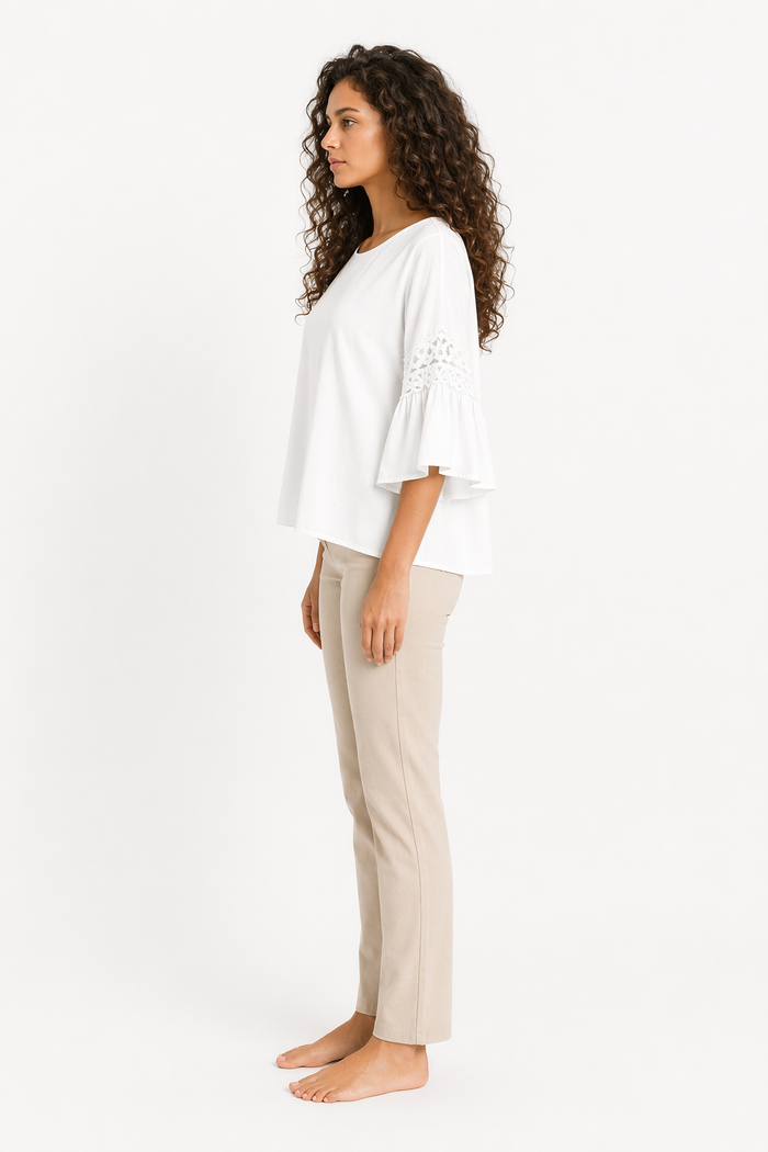 Classic White Top with Elegant Ruffle Sleeves for Women Default