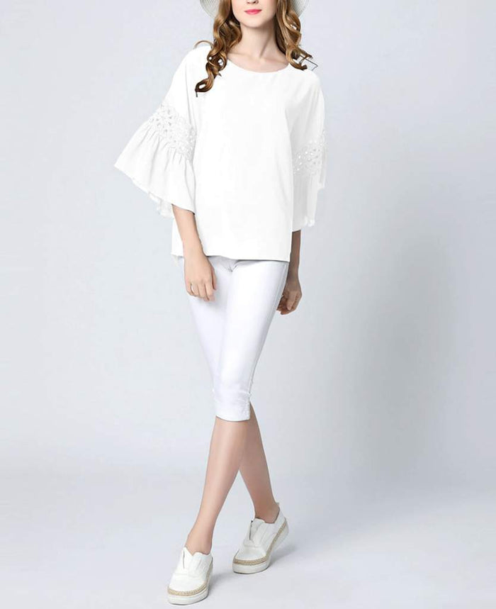 Classic White Top with Elegant Ruffle Sleeves for Women: white women's blouse/top, minimal feminine style