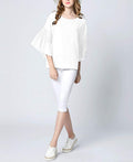 Classic White Top with Elegant Ruffle Sleeves for Women: white women's blouse/top, minimal feminine style