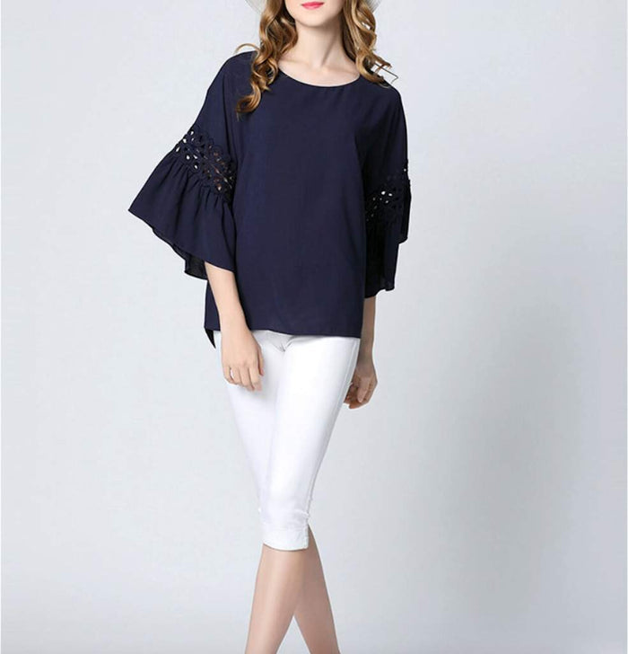Classic White Top with Elegant Ruffle Sleeves for Women: white women's blouse/top, minimal feminine style