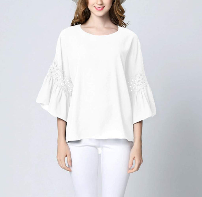 Classic White Top with Elegant Ruffle Sleeves for Women: white women's blouse/top, minimal feminine style