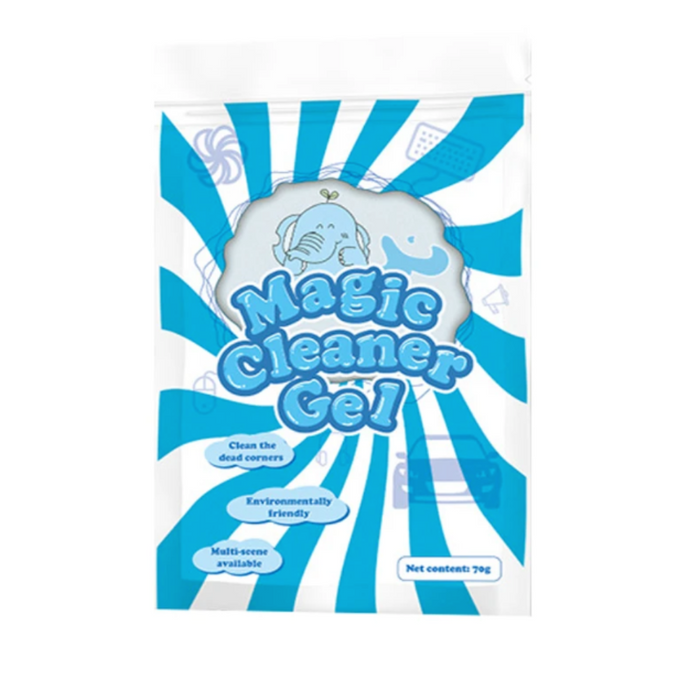 Cleaning Putty for Dust Removal: white, bright blue elephant character, cartoon, playful style