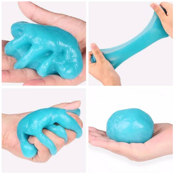 Cleaning Putty for Dust Removal: white, bright blue elephant character, cartoon, playful style