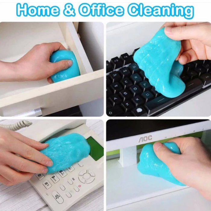 Cleaning Putty for Dust Removal: white, bright blue elephant character, cartoon, playful style