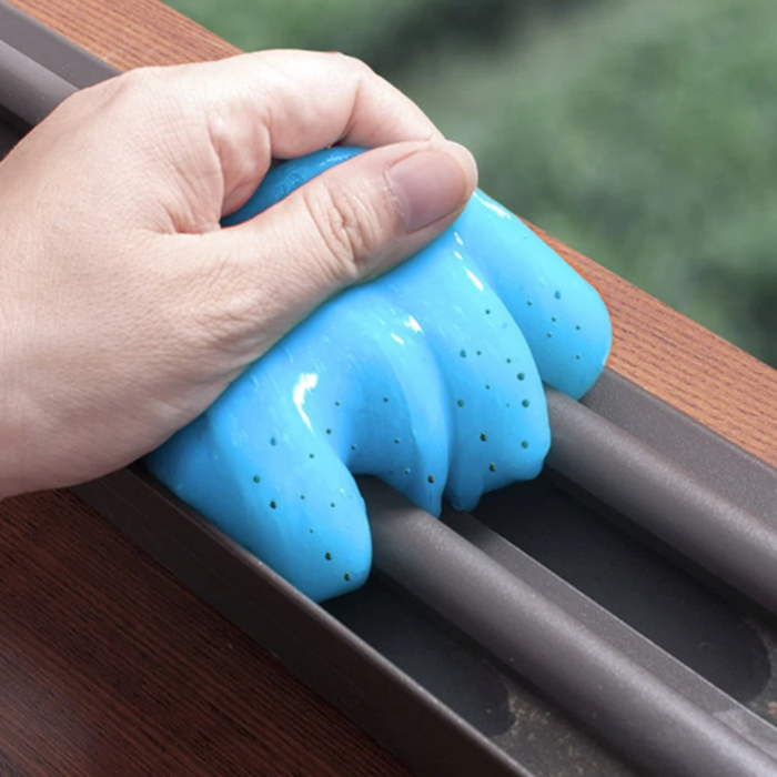 Cleaning Putty for Dust Removal: white, bright blue elephant character, cartoon, playful style