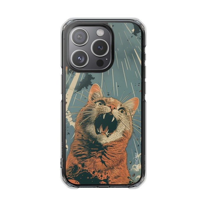 Clear Magnetic Case for Retro Cat iPhone Series: clear, black orange cat, vintage graphic illustration style