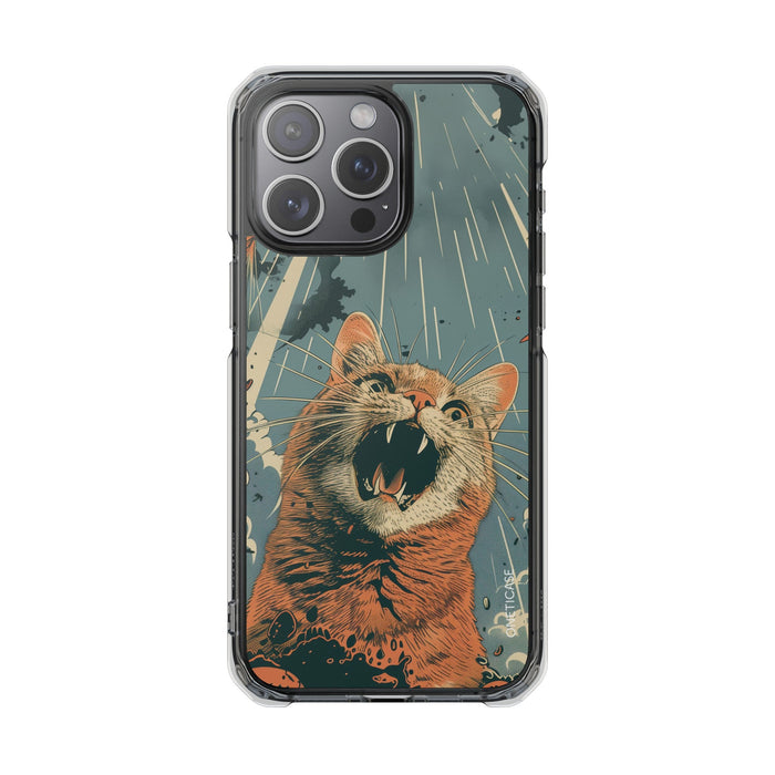 Clear Magnetic Case for Retro Cat iPhone Series: clear, black orange cat, vintage graphic illustration style