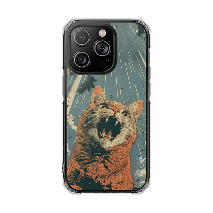Clear Magnetic Case for Retro Cat iPhone Series: clear, black orange cat, vintage graphic illustration style