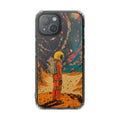 Clear Magnetic Case with Retro Astronaut Design for iPhone Models: black, orange astronaut on an alien planet, retro sci-fi i