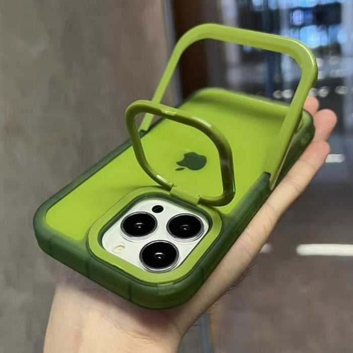 Clear Stand Case for iPhone with Transparent Design: lime green, dark green smartphone case, minimal style
