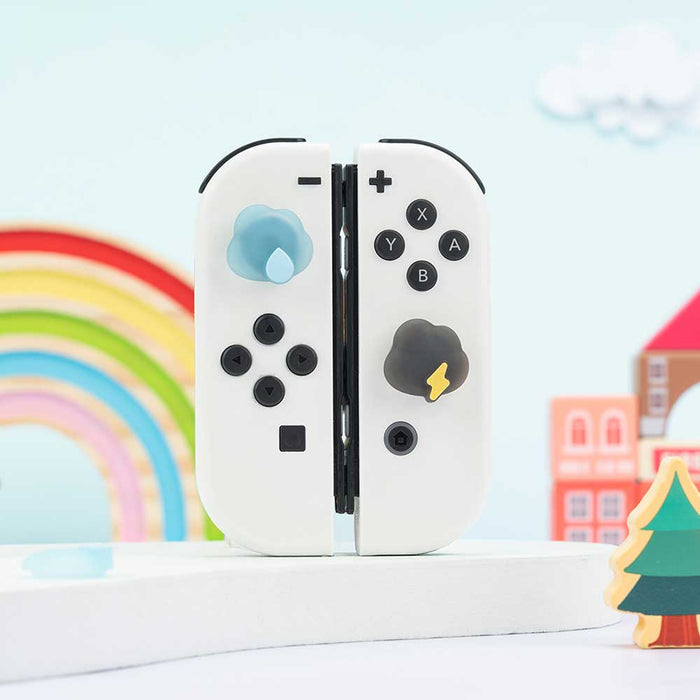 Cloud Joy-Con Caps for Nintendo Switch: white, black cloud and lightning theme, cartoon kawaii style