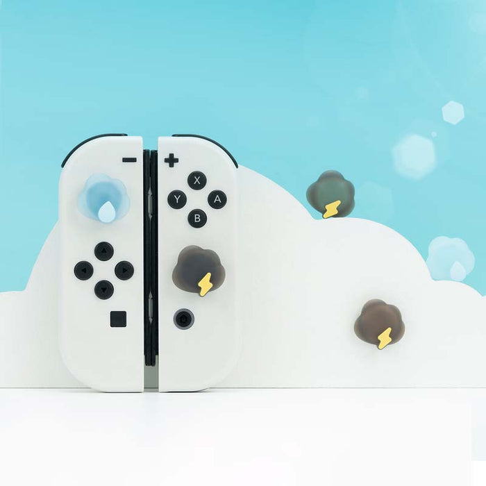 Cloud Joy-Con Caps for Nintendo Switch: white, black cloud and lightning theme, cartoon kawaii style