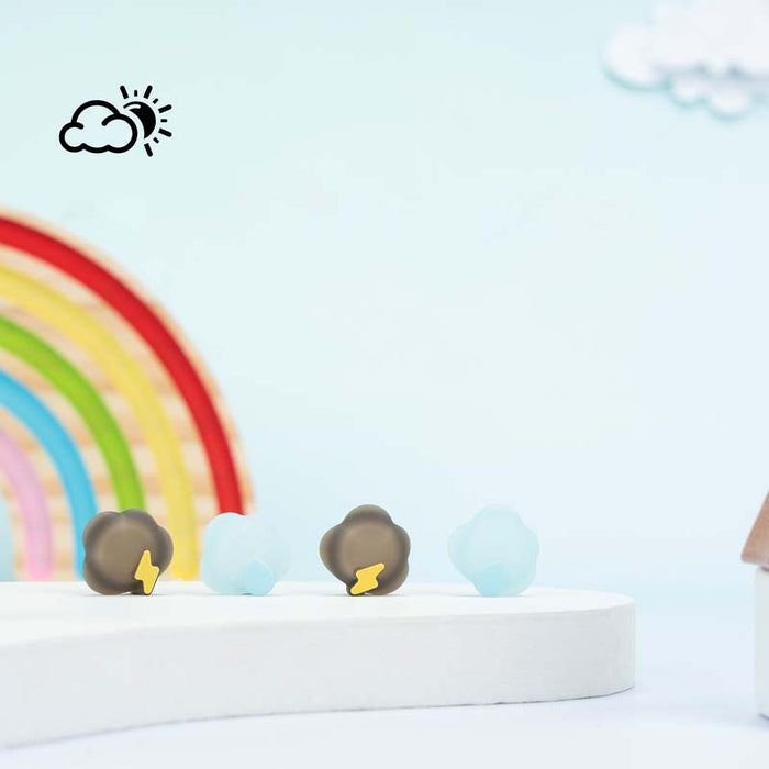 Cloud Joy-Con Caps for Nintendo Switch: white, black cloud and lightning theme, cartoon kawaii style