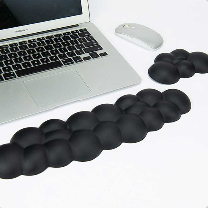 Cloud Keyboard Wrist Rest, Comfortable and Whimsical: black two black padded accessory pieces, minimal style