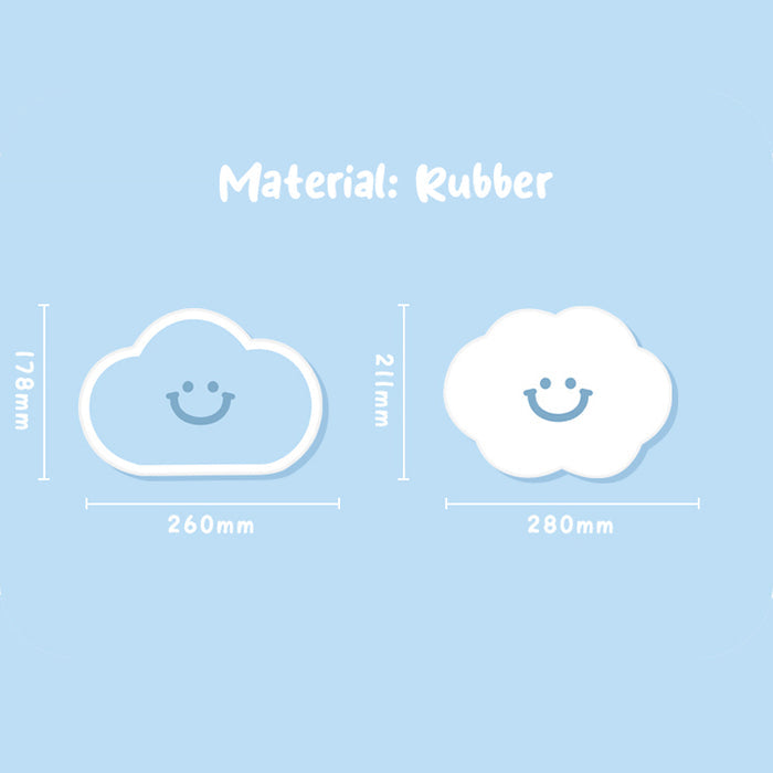 Cloud Mouse Pad: Whimsical, Compact, Durable: light blue, white smiling cloud character, cute cartoon style