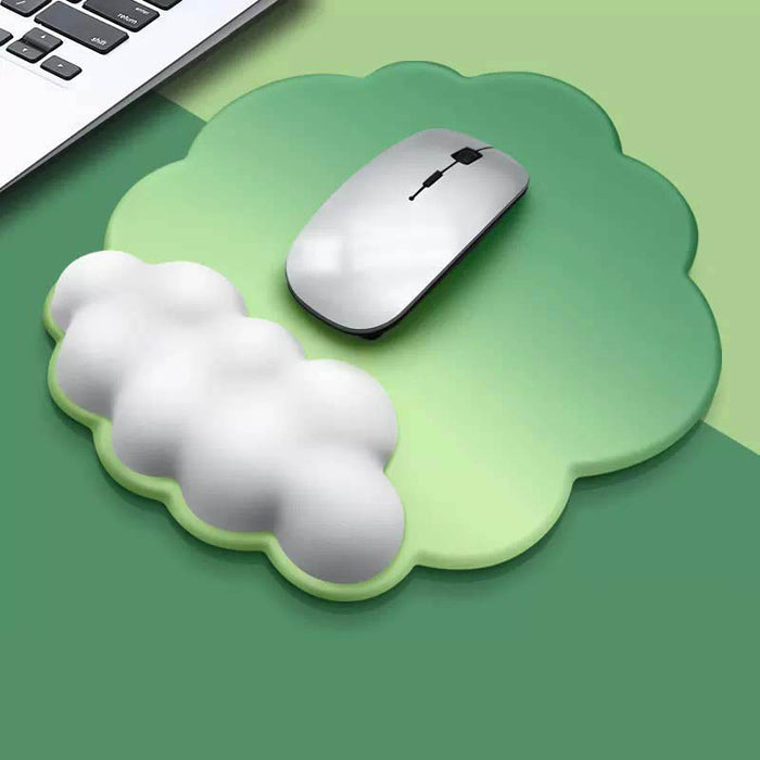 Cloud Mouse Pad with Wrist Support: light blue, white cloud theme, minimal kawaii style