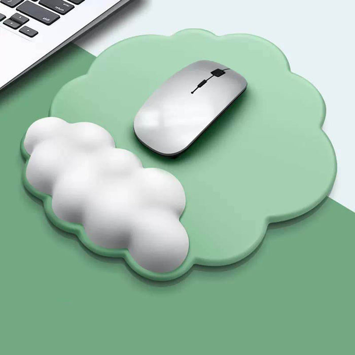 Cloud Mouse Pad with Wrist Support: light blue, white cloud theme, minimal kawaii style