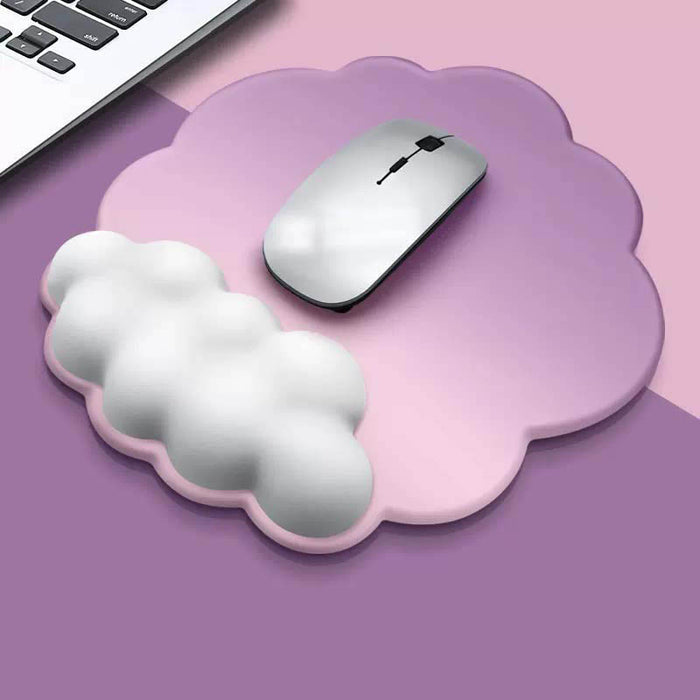 Cloud Mouse Pad with Wrist Support: light blue, white cloud theme, minimal kawaii style