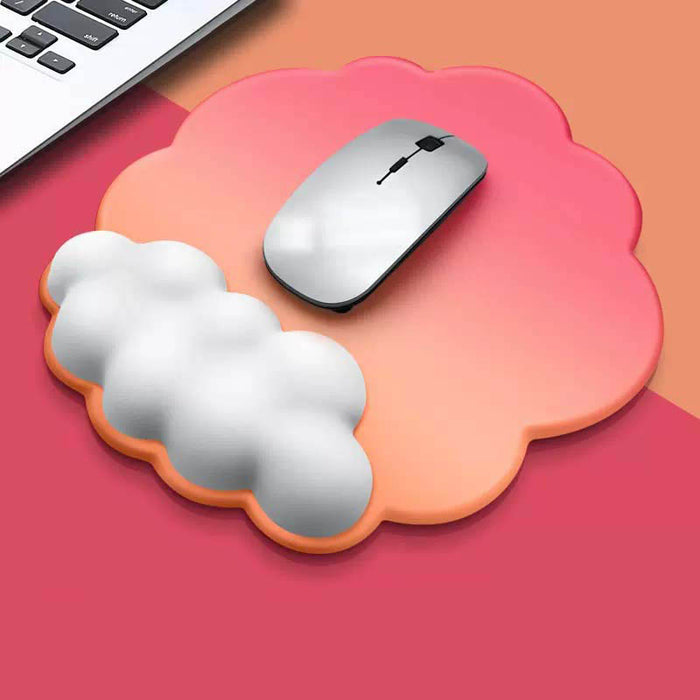 Cloud Mouse Pad with Wrist Support: light blue, white cloud theme, minimal kawaii style