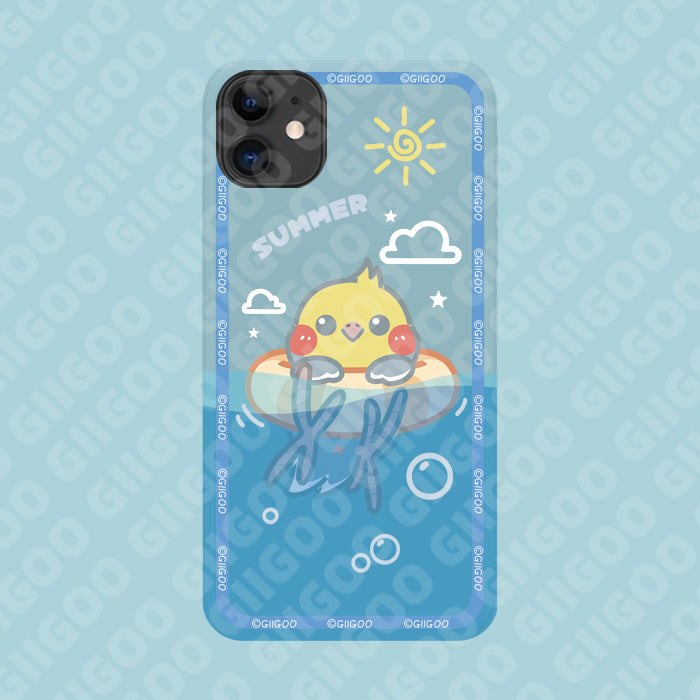 Cockatiel iPhone Case: blue, yellow yellow chick character, kawaii cartoon style