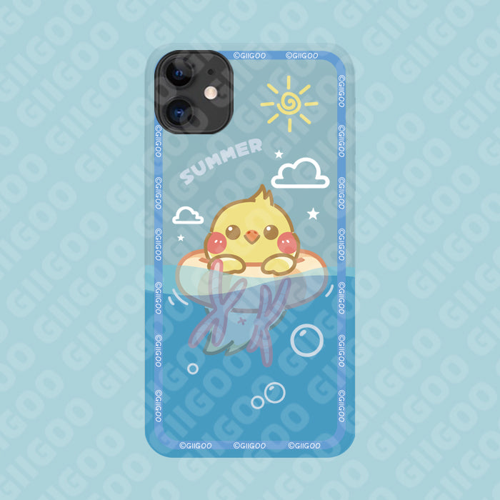 Cockatiel iPhone Case: blue, yellow yellow chick character, kawaii cartoon style