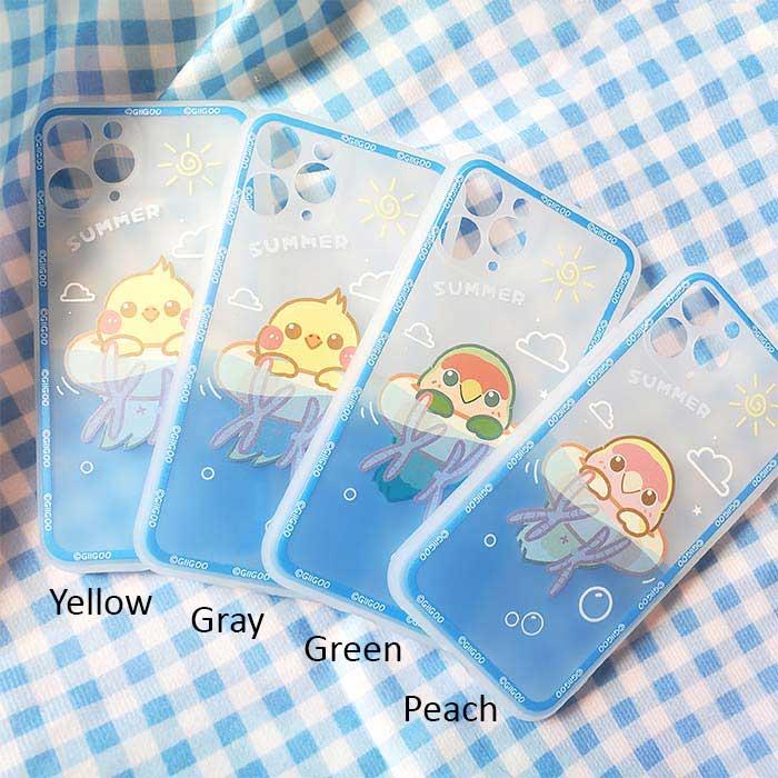Cockatiel iPhone Case: blue, yellow yellow chick character, kawaii cartoon style