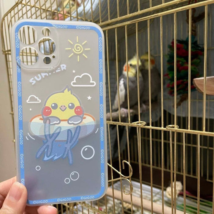 Cockatiel iPhone Case: blue, yellow yellow chick character, kawaii cartoon style