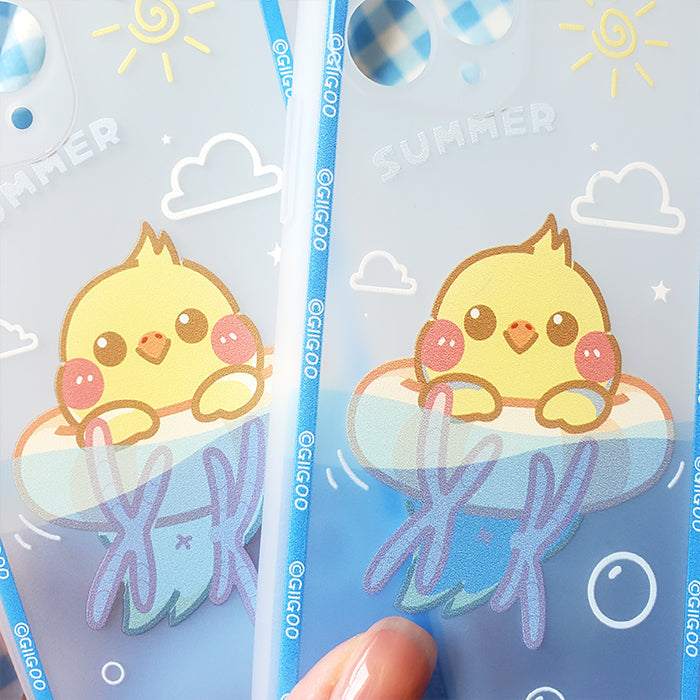 Cockatiel iPhone Case: blue, yellow yellow chick character, kawaii cartoon style