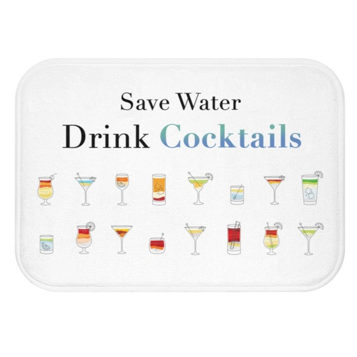 Cocktail Beverage Bath Rug Home Decor: white, black cocktail drinks theme, minimal graphic style