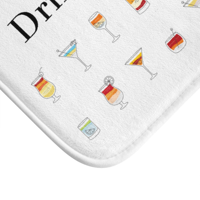 Cocktail Beverage Bath Rug Home Decor: white, black cocktail drinks theme, minimal graphic style