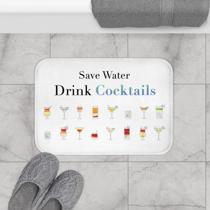 Cocktail Beverage Bath Rug Home Decor: white, black cocktail drinks theme, minimal graphic style