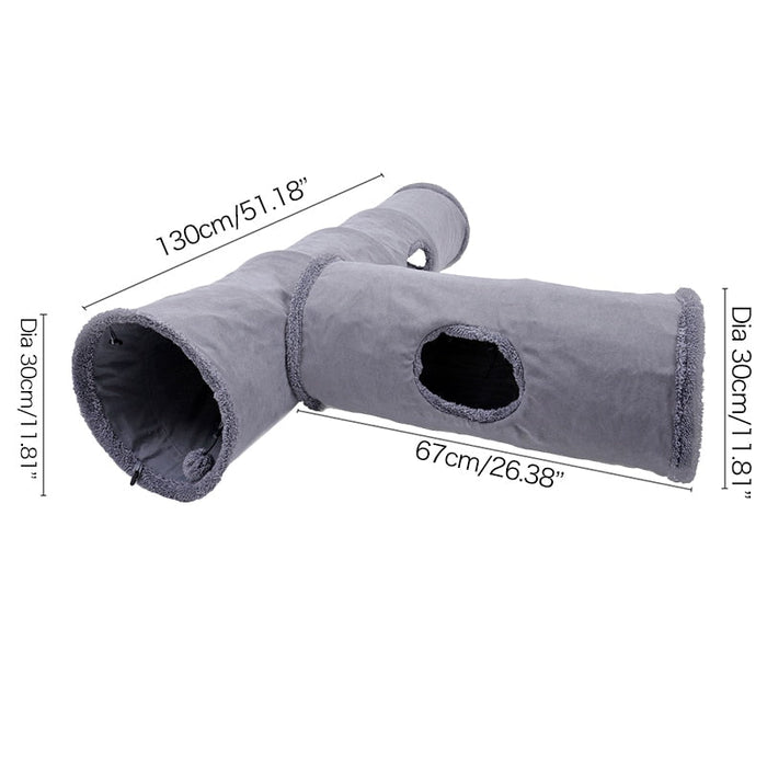 Collapsible Animal Activity Tunnel Kit with Detachable Toy: gray, dark gray cat, minimal pet accessory style