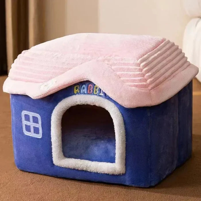 Collapsible Animal Shelter: beige, brown dog-themed house with a small white dog visible, cute cartoon/kawaii style