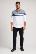 Color-Blocked Men's Button-Up Shirt: A Revised Title White