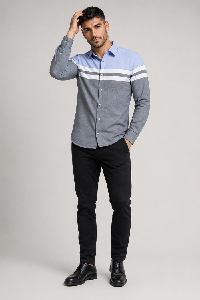 Color-Blocked Men's Button-Up Shirt: A Revised Title Gray