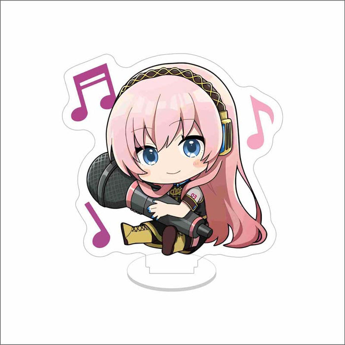 Colorful Miku Acrylic Standee Collection: pink, black anime-style pink-haired girl with headphones and microphone, kawaii chi