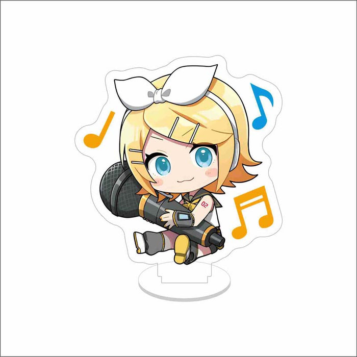 Colorful Miku Acrylic Standee Collection: pink, black anime-style pink-haired girl with headphones and microphone, kawaii chi