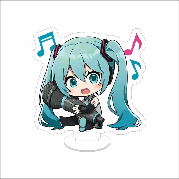 Colorful Miku Acrylic Standee Collection: pink, black anime-style pink-haired girl with headphones and microphone, kawaii chi